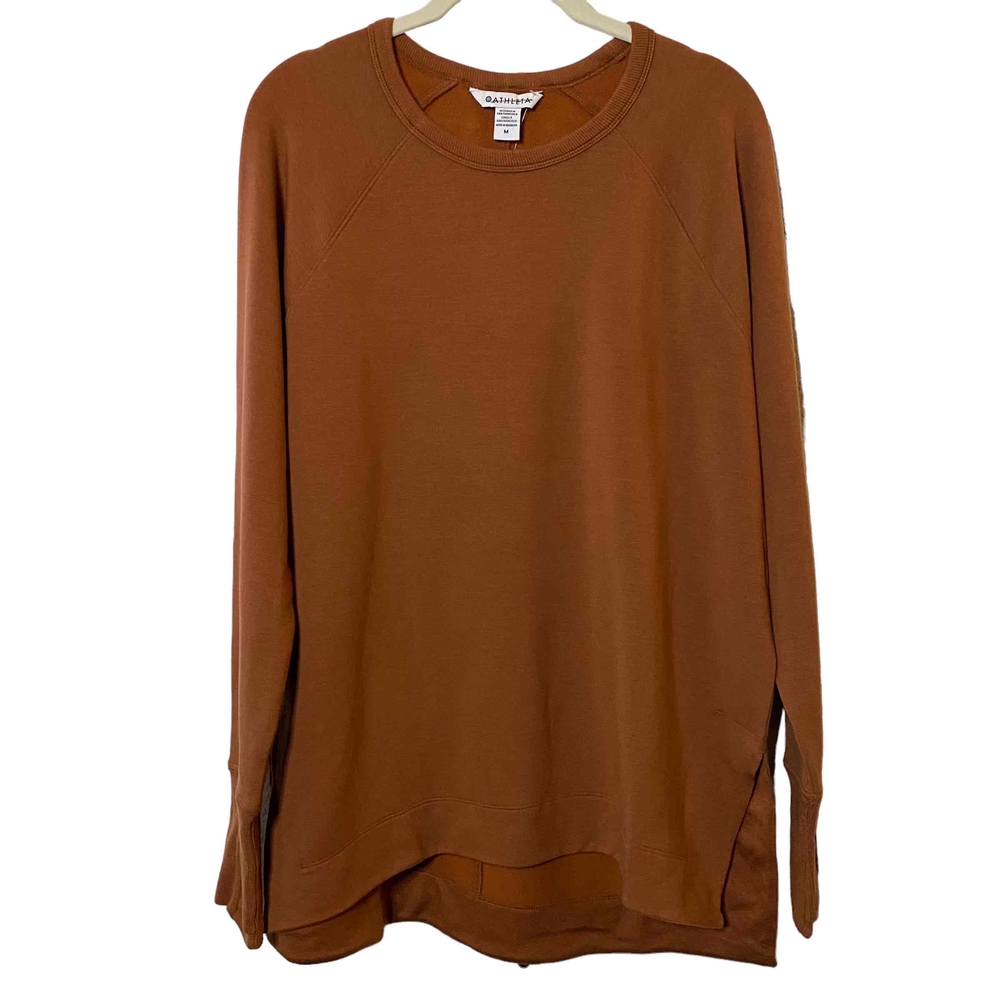 Athleta Women Rust Brown Thumb Holes High Low Hem Soft‎ Pullover Sweater Size M